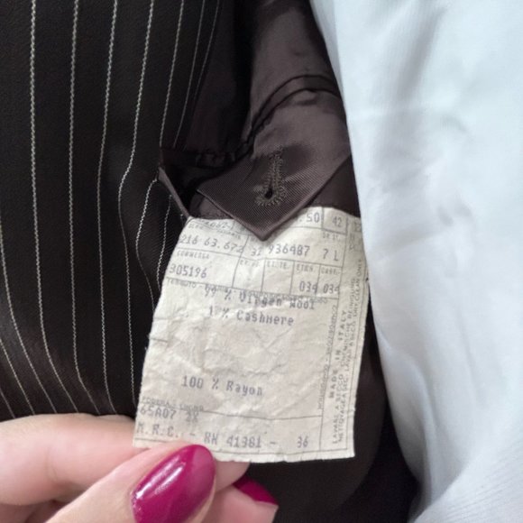 Brown Striped Wool-Cashmere Suit w/ Wide Leg Pants - Ralph Lauren (Black Label) - Picture 6 of 16